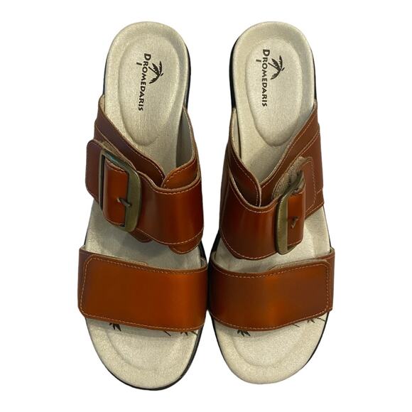 Dromedaris Jessie Leather Wedge Sandal Buckle Strap Open Toe Mandarin Size 38 - Picture 6 of 11